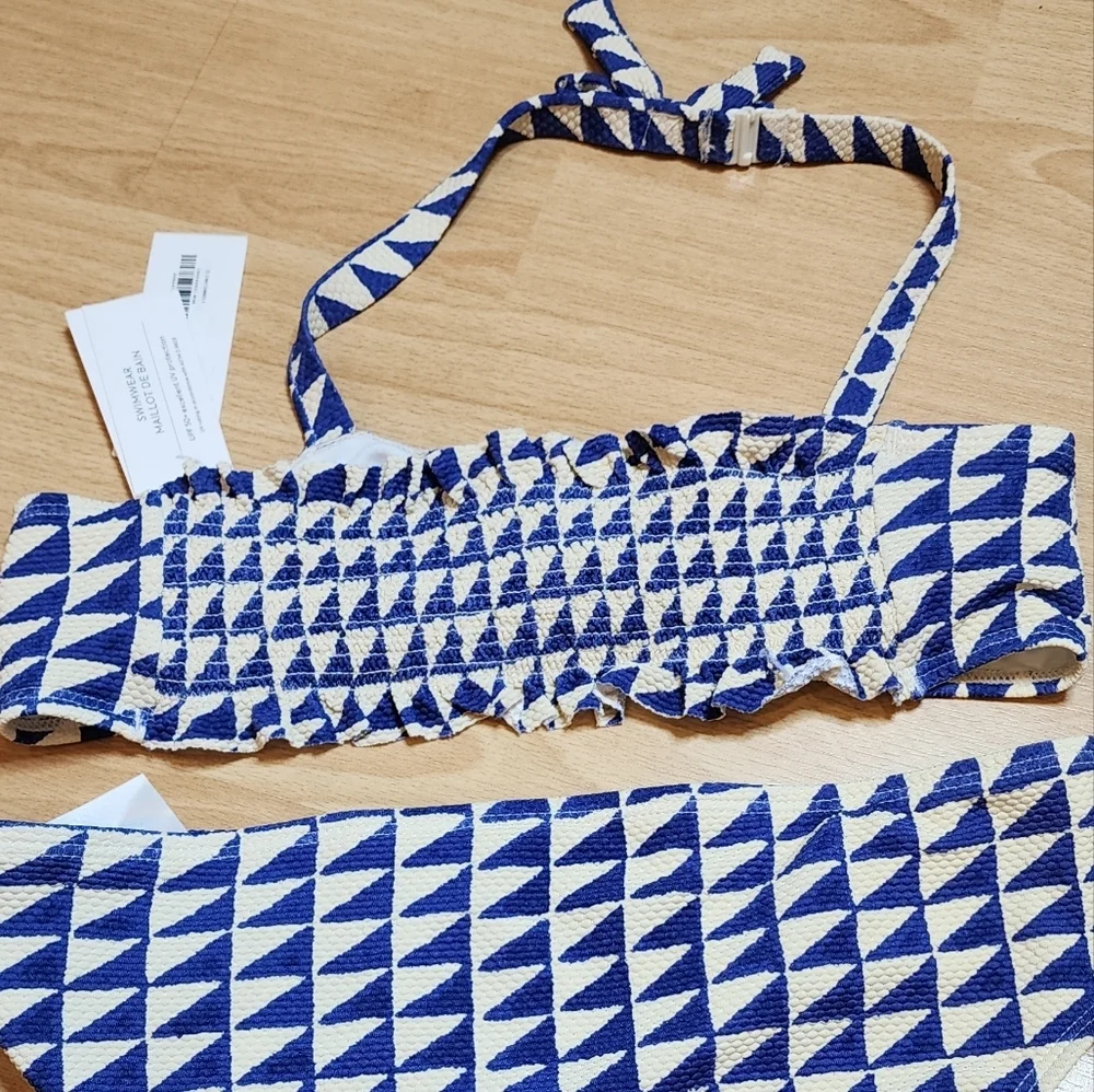 NWT‎ Janie and Jack Blue White Geo Printed 2 peice bikini set. Kids size 16.